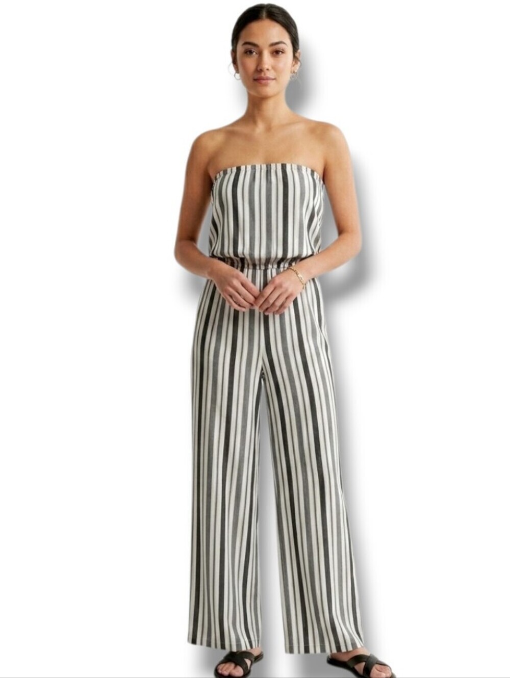 Lani Women’s Black & White Striped Strapless Wide-Leg Jumpsuit – Size Small